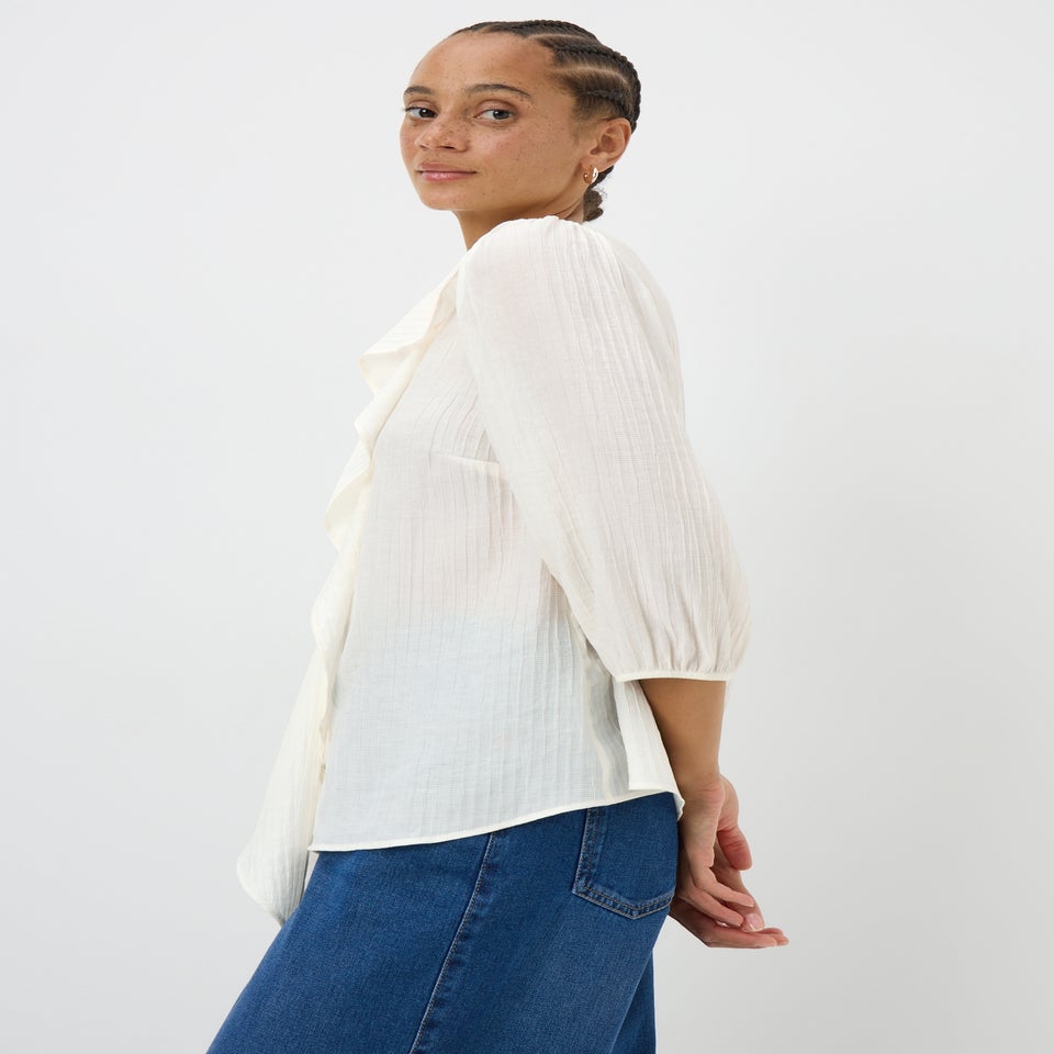 White Frill Tie Neck Blouse