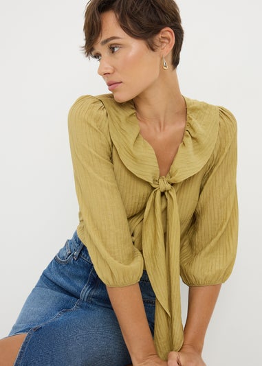 Yellow Tie Neck Blouse