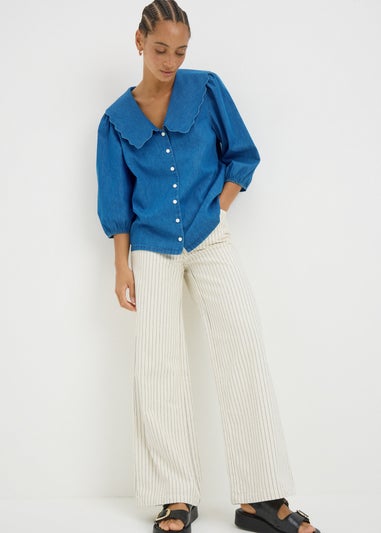 Midwash Denim Scalloped Collar Shirt