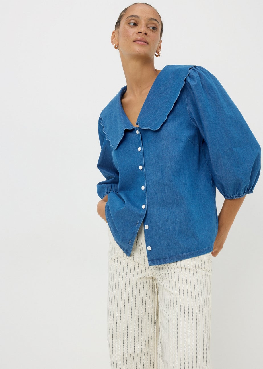 Midwash Denim Scalloped Collar Shirt