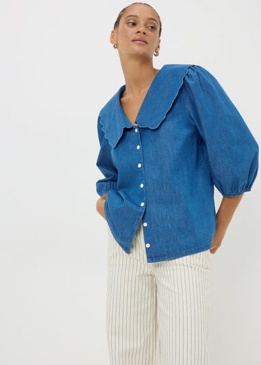 Midwash Denim Scalloped Collar Shirt