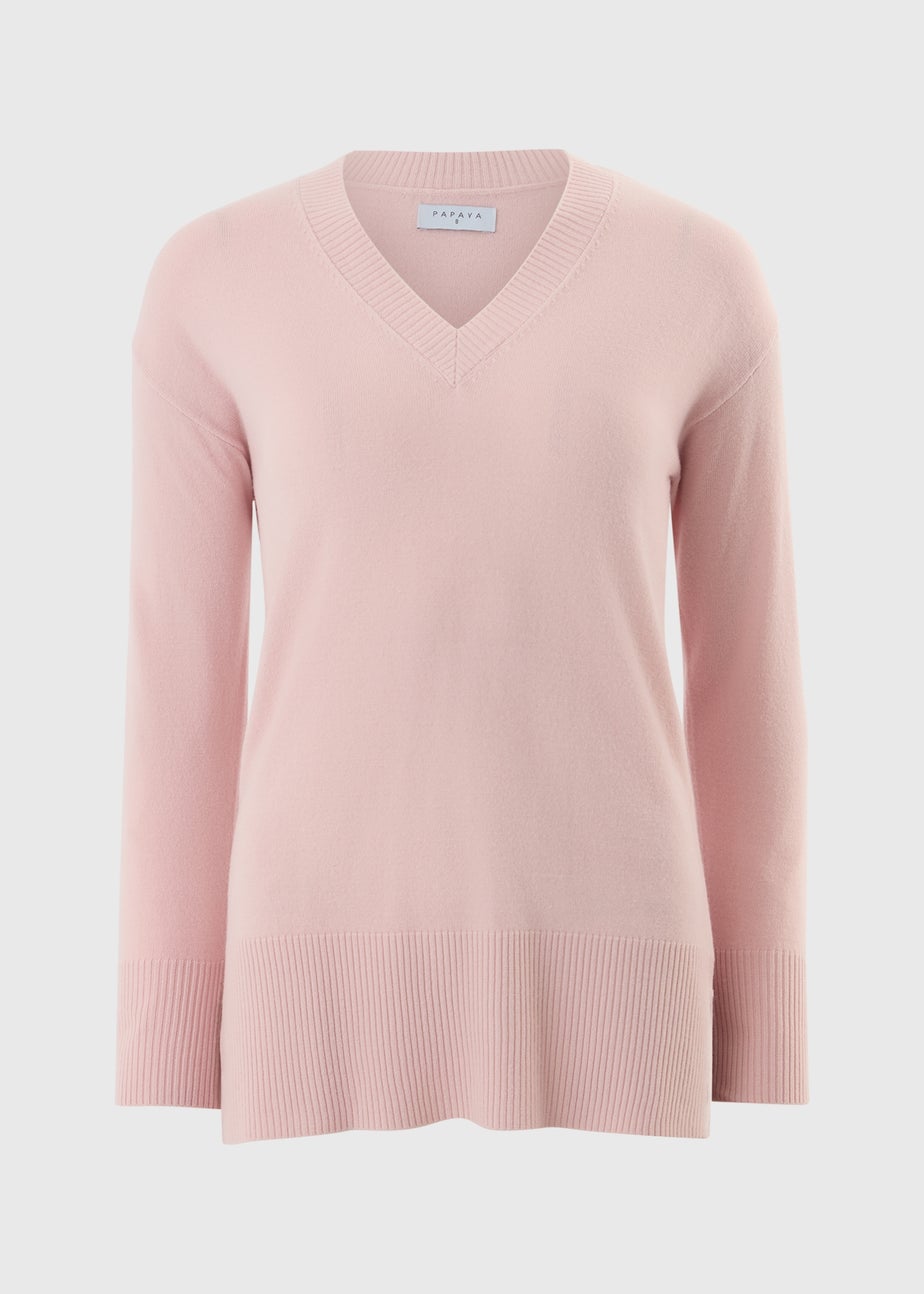 Women's Plain V-Neck Pink Jumper