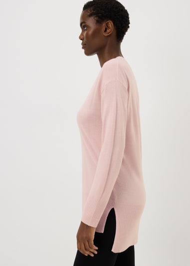 Women's Plain V-Neck Pink Jumper