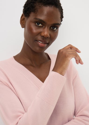 Women's Plain V-Neck Pink Jumper