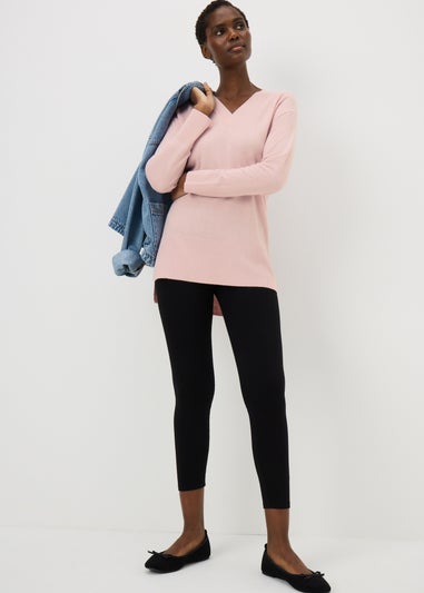 Women's Plain V-Neck Pink Jumper