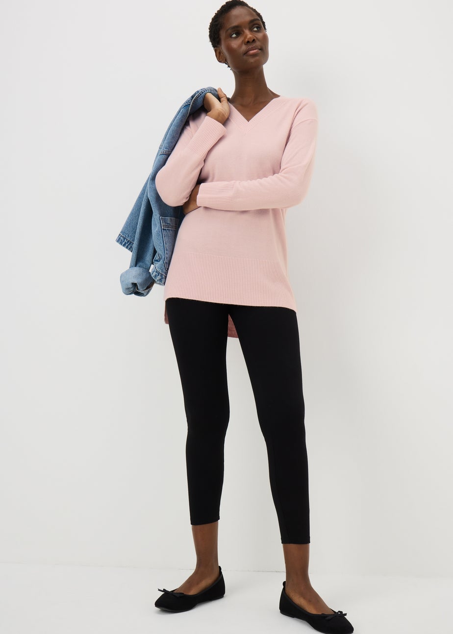 Women's Plain V-Neck Pink Jumper