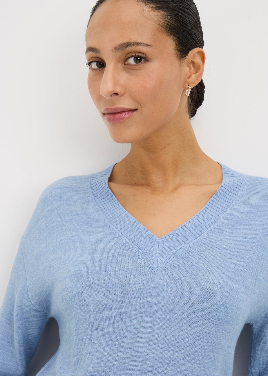 Denim Blue Soft Knit V-neck Jumper