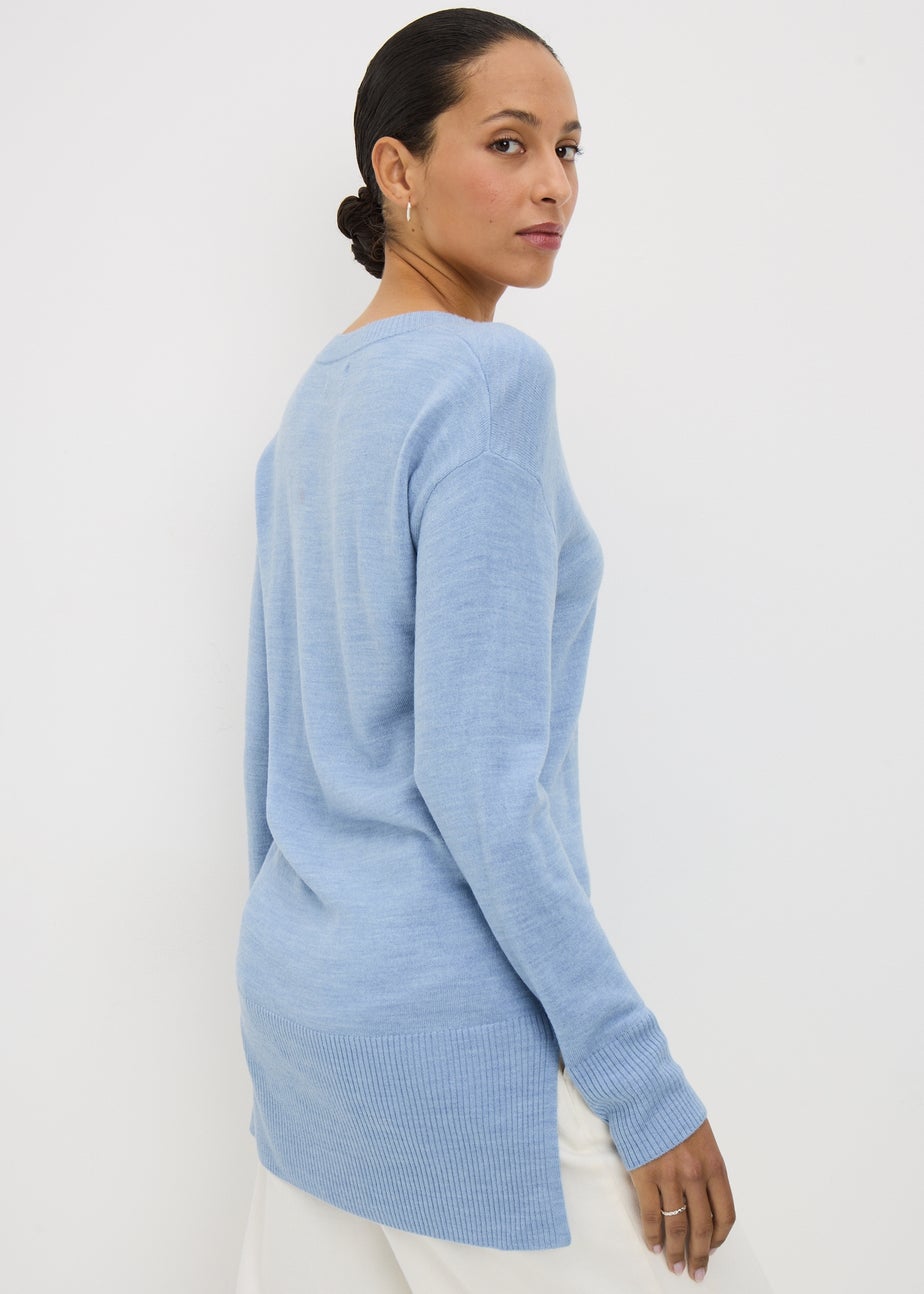 Denim Blue Soft Knit V-neck Jumper