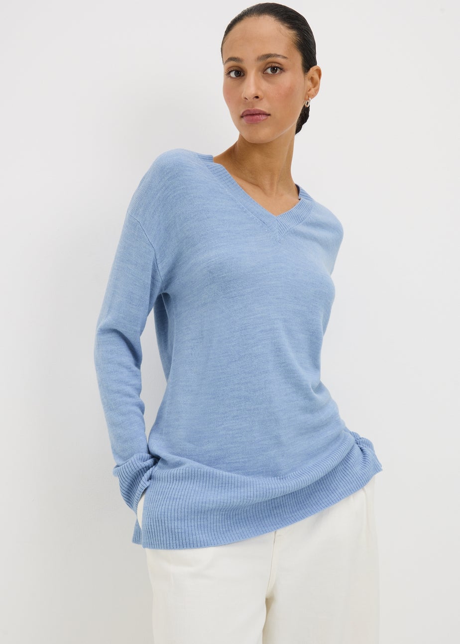 Denim Blue Soft Knit V-neck Jumper