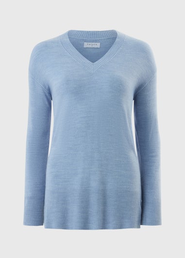 Denim Blue Soft Knit V-neck Jumper
