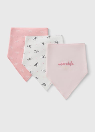 3 Pack Baby Pink Bow Bandana Bibs