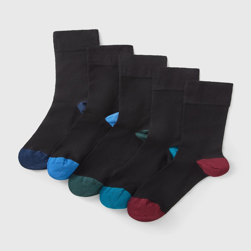 Flexi Top 5 Pack Black Coloured Toe Socks