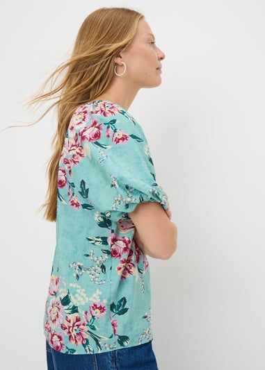 Multi Floral Puff Sleeve Blouse