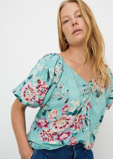 Multi Floral Puff Sleeve Blouse