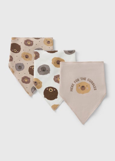 3 Pack Baby Beige Bear Bandana Bibs