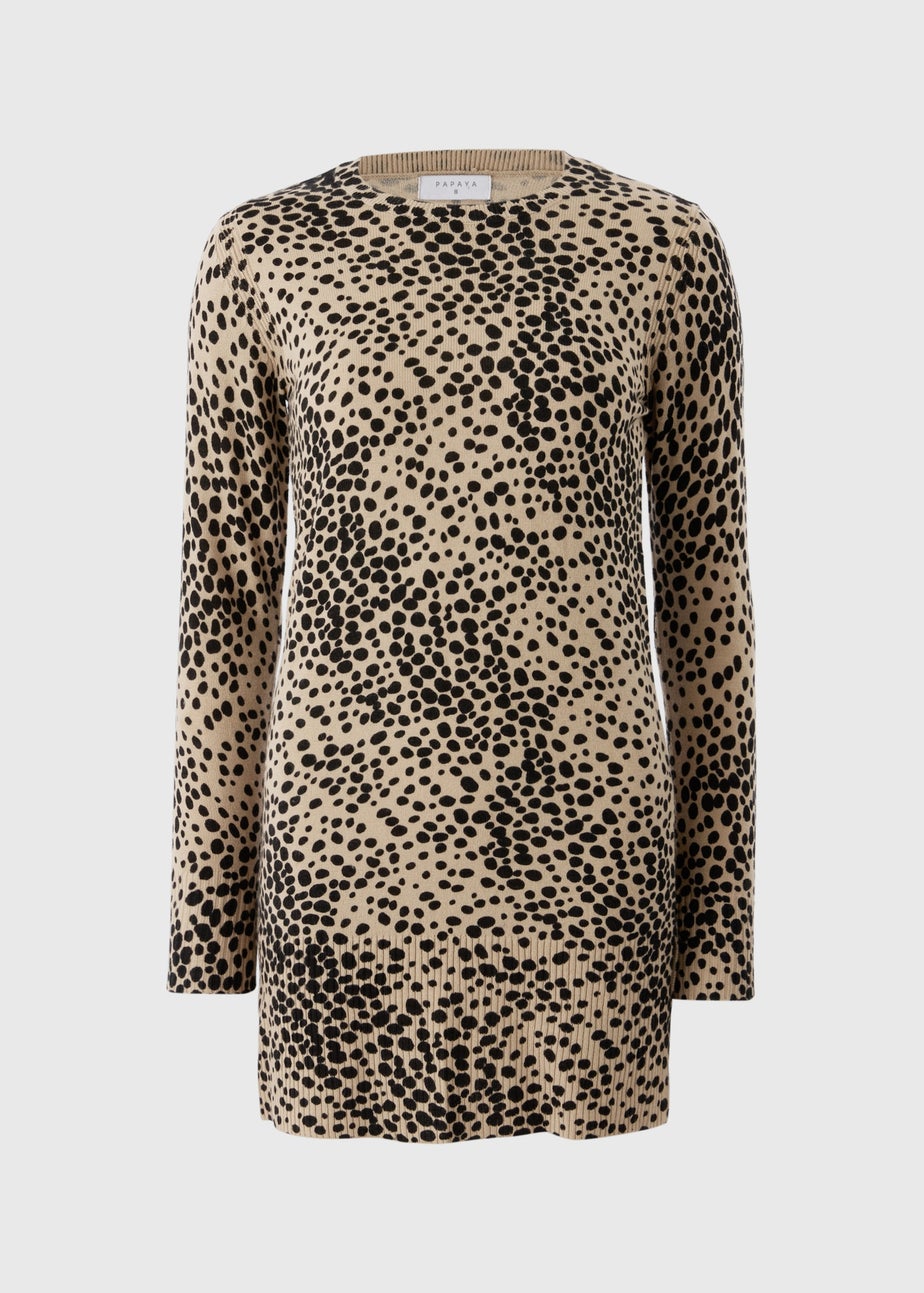 Beige Soft Touch Animal Print Tunic Jumper