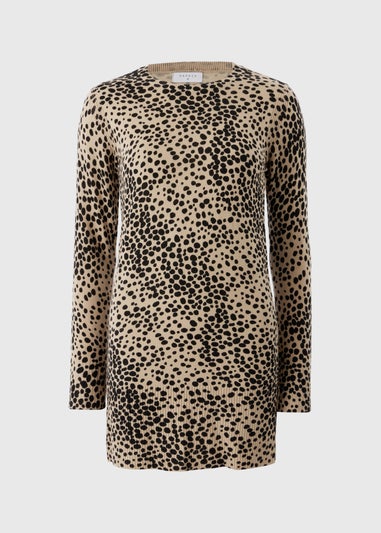 Beige Soft Touch Animal Print Tunic Jumper