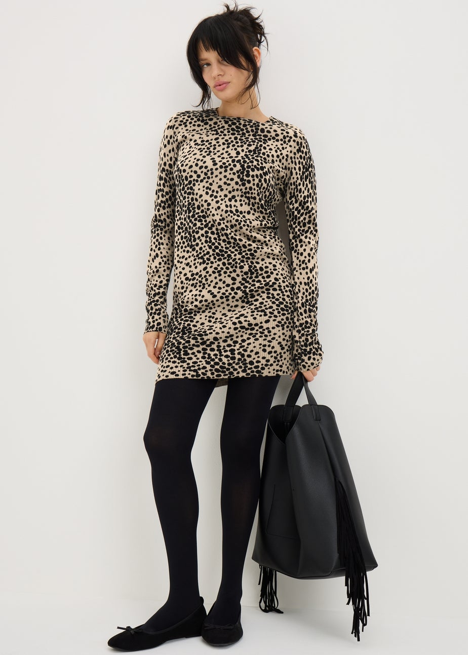 Beige Soft Touch Animal Print Tunic Jumper