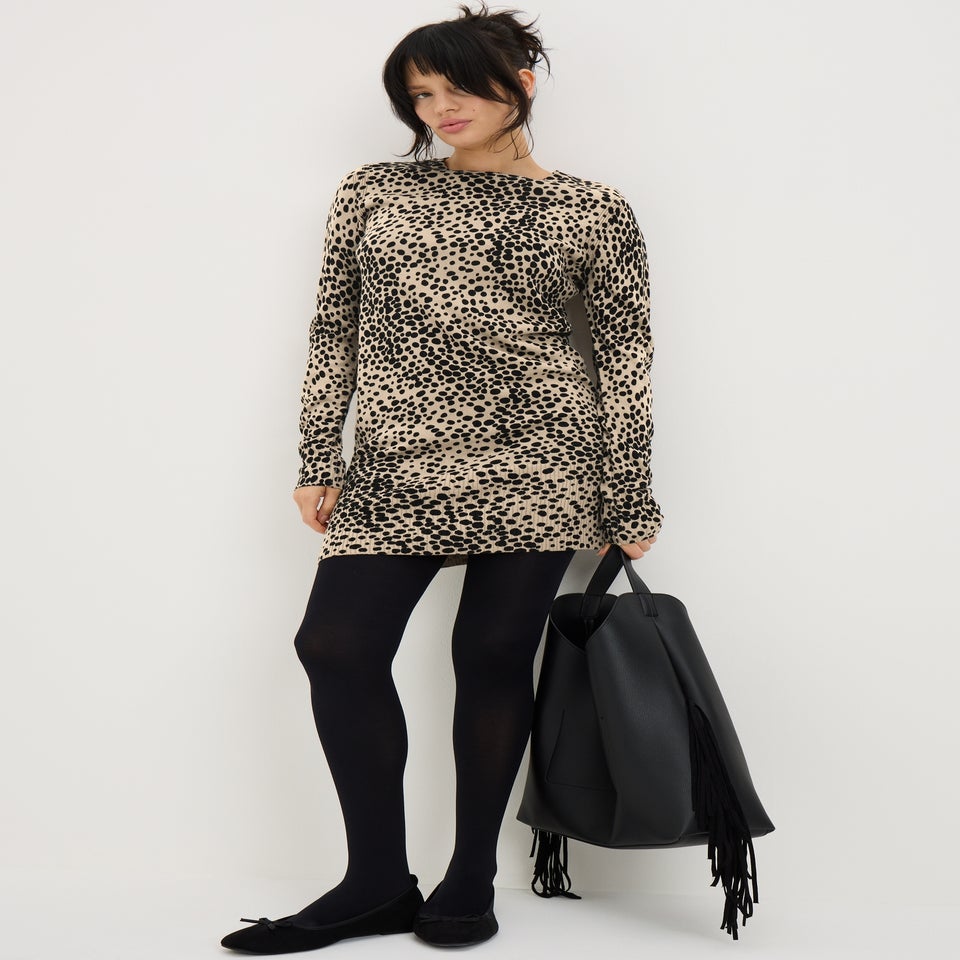 Beige Soft Touch Animal Print Tunic Jumper