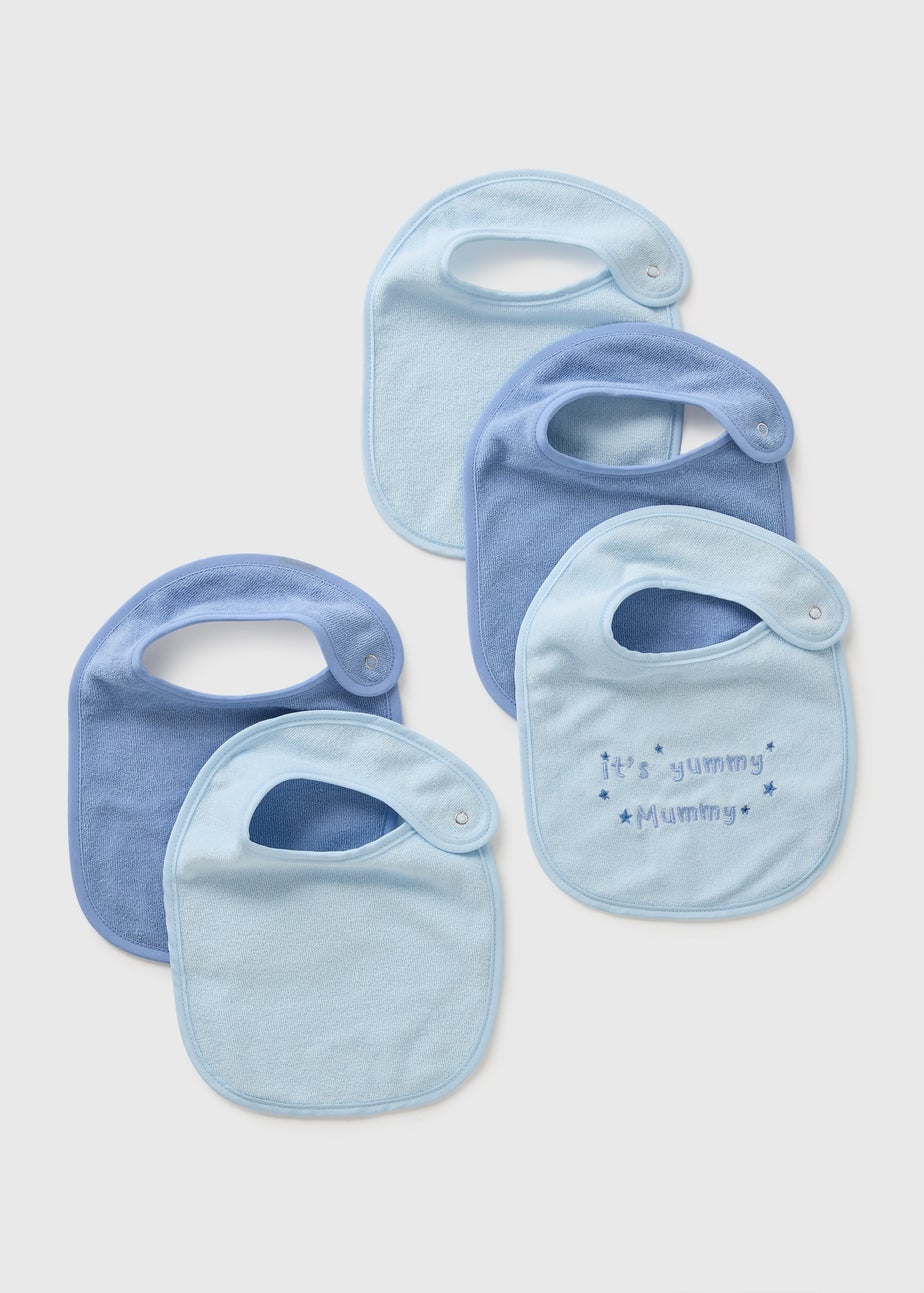 5 Pack Baby Blue Textured Bibs