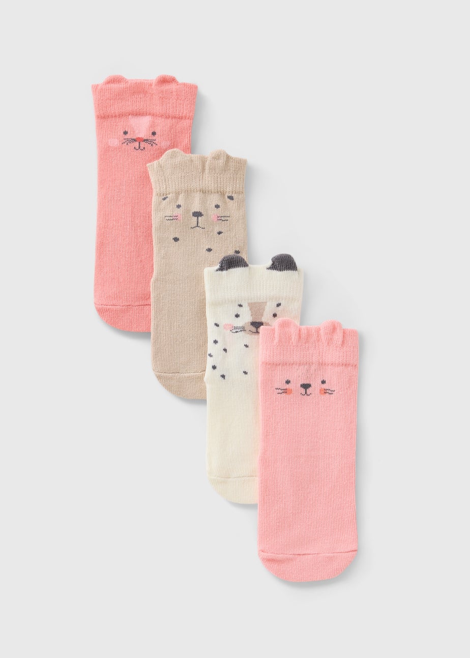 4 Pack Girls Pink Animal Socks (Newborn-24mths)