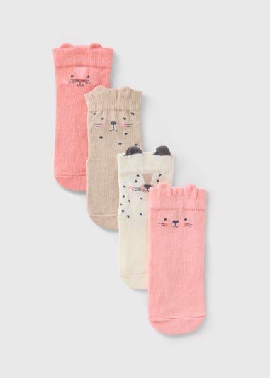 4 Pack Girls Pink Animal Socks (Newborn-24mths)