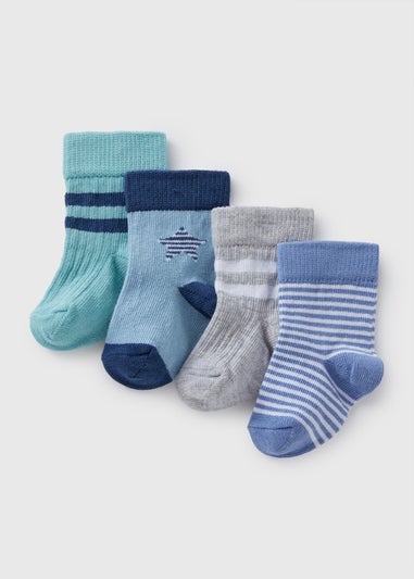 4 Pack Baby Blue Sports Socks (Newborn-24mths)