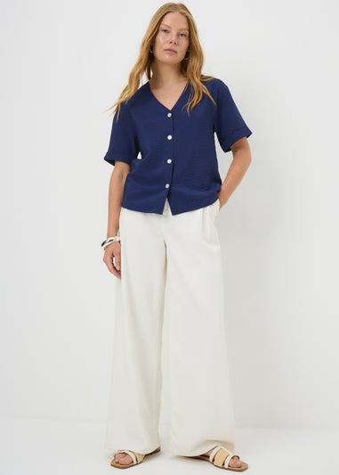 Navy Button V Neck Shirt