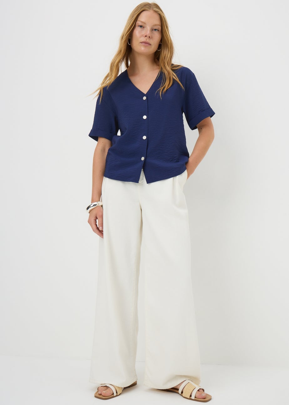 Navy Button V Neck Shirt