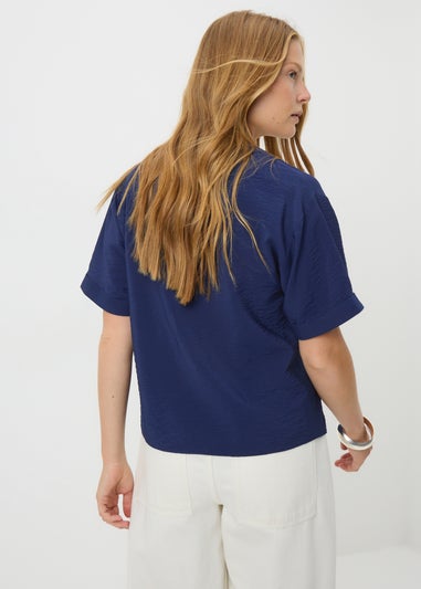 Navy Button V Neck Shirt