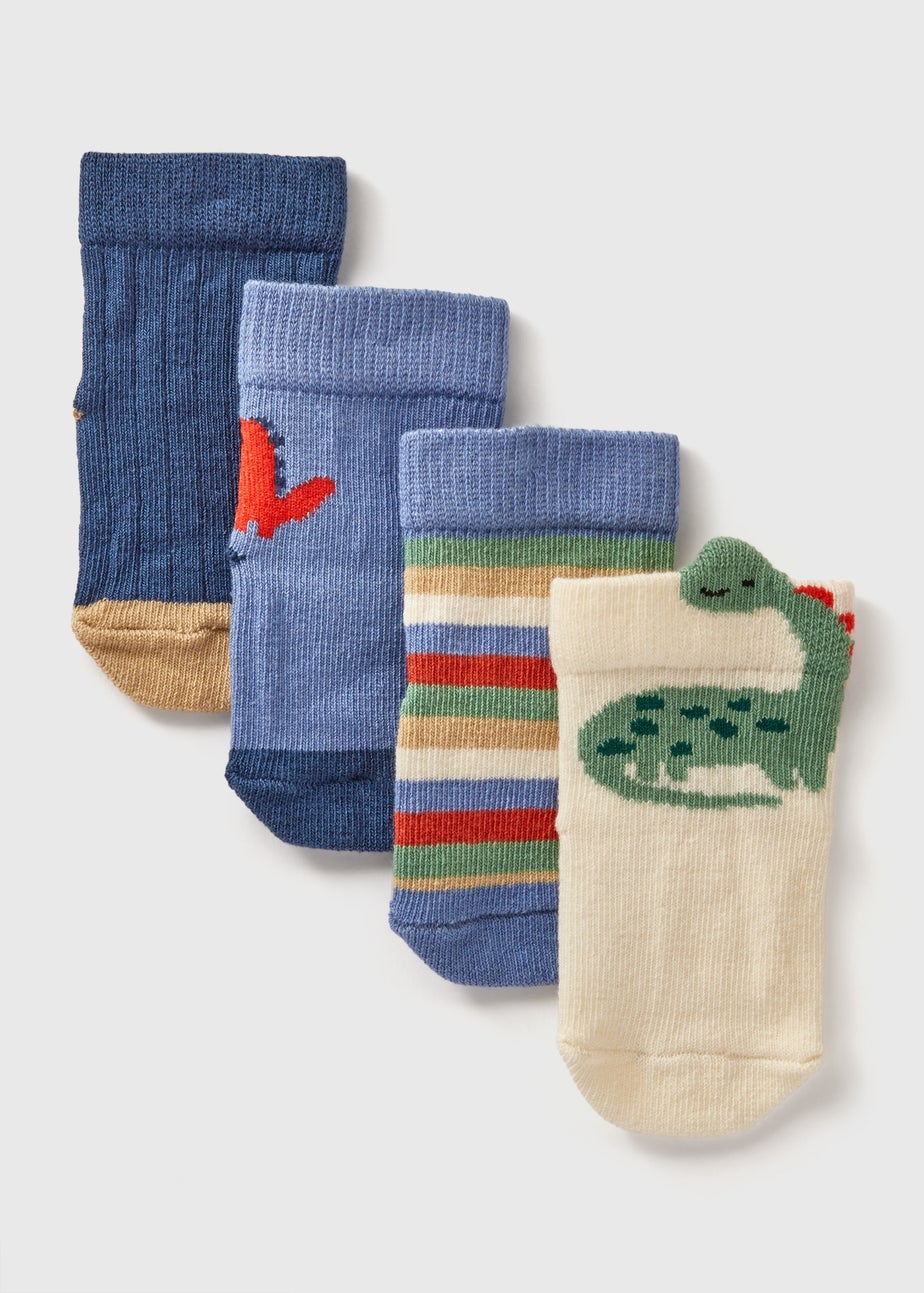 4 Pack Baby Blue Dino Socks (Newborn-24mths)