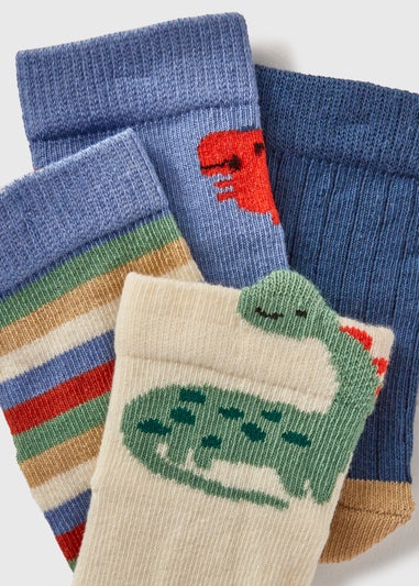 4 Pack Baby Blue Dino Socks (Newborn-24mths)