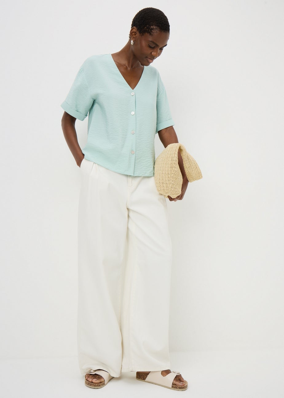 Sage Button V-Neck Shirt