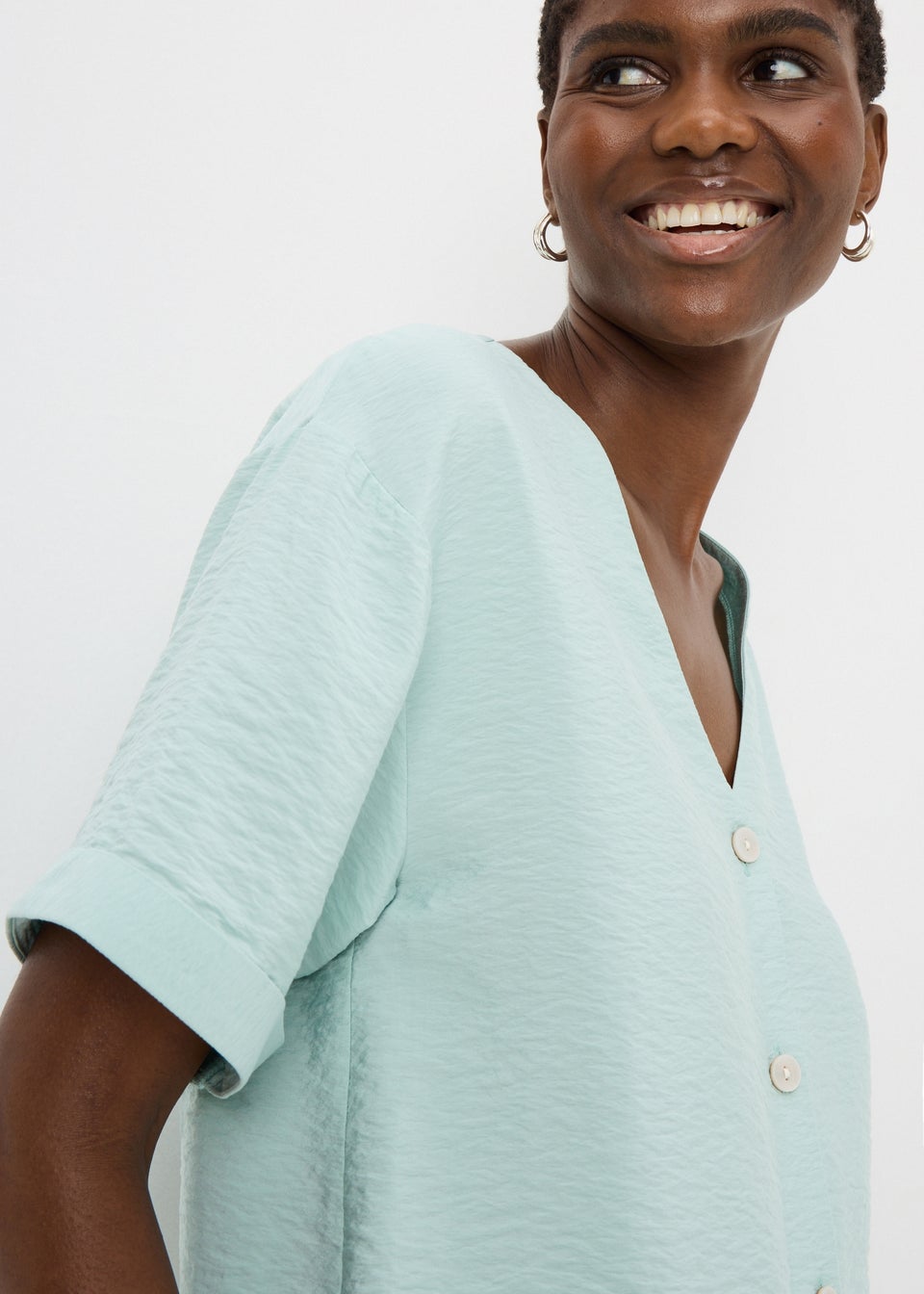 Sage Button V-Neck Shirt