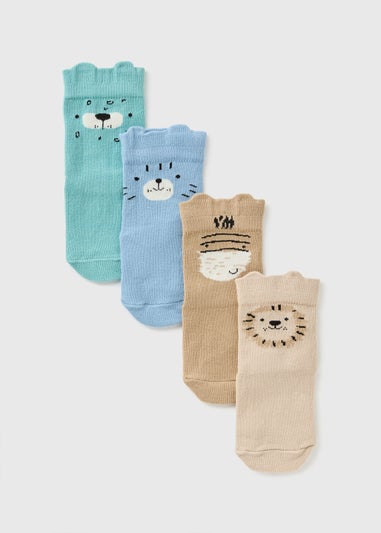 4 Pack Baby Multicolour Animal Socks (Newborn-24mths)