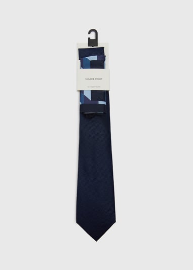 Taylor & Wright Navy Geometrical Tie & Pocket Square