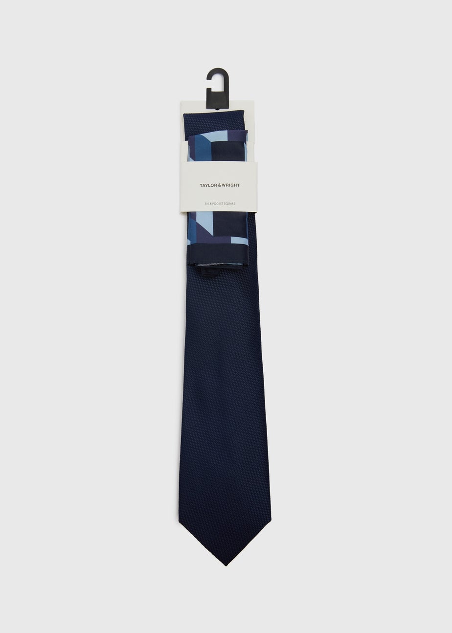 Taylor & Wright Navy Geometrical Tie & Pocket Square
