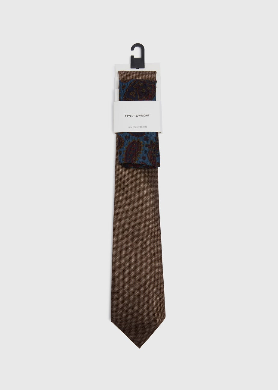 Taylor & Wright Brown Tie & Paisley Pocket Square