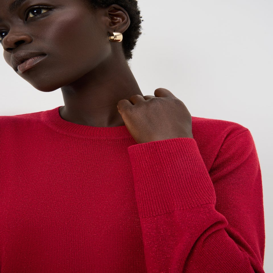 Red Super Soft Lurex Crew Neck Jumper