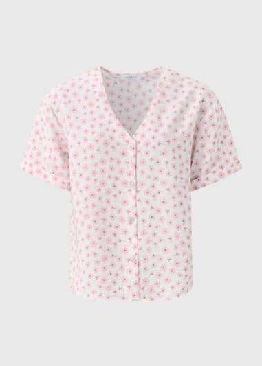 Pink Ditsy Floral V Neck Shirt