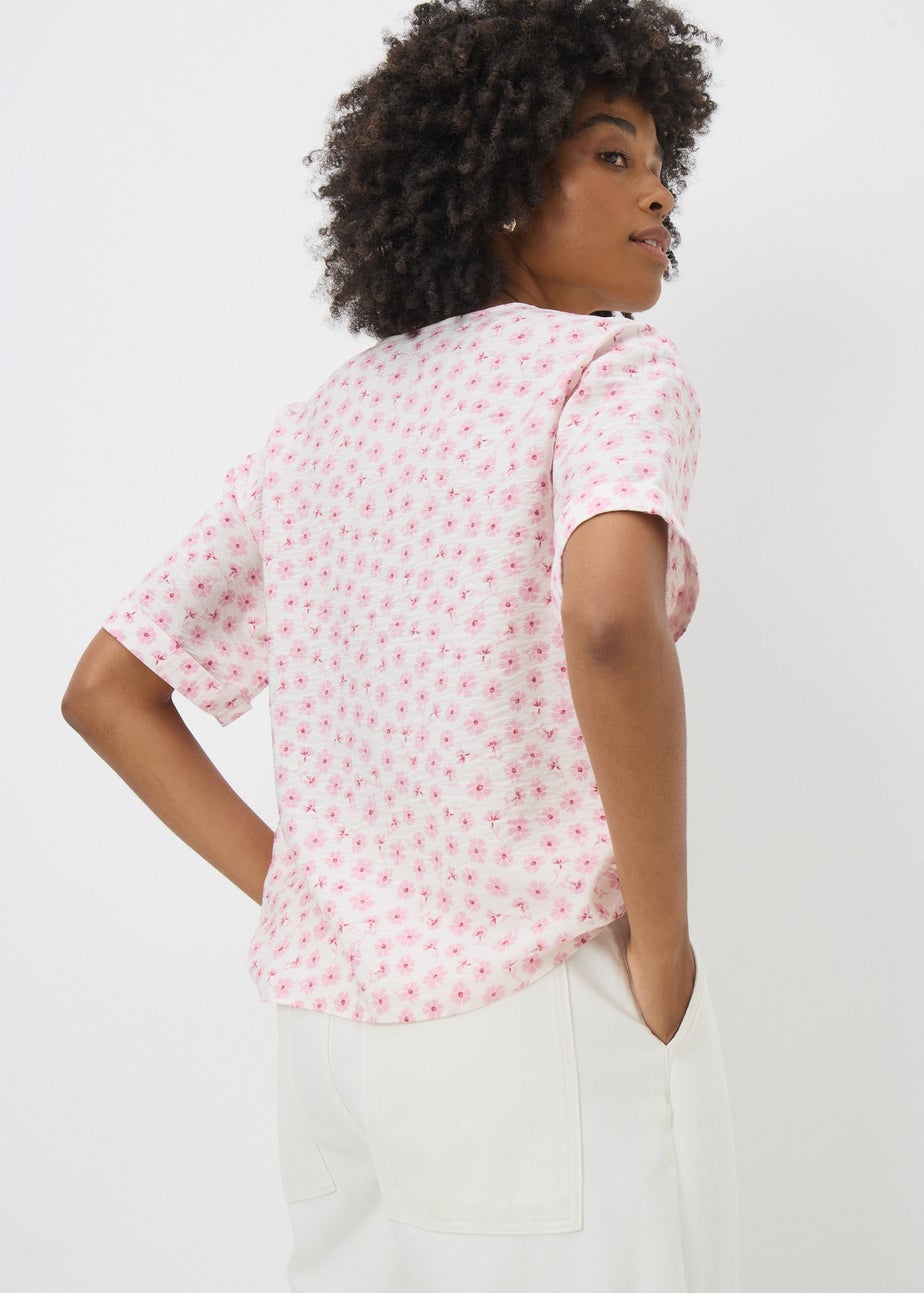 Pink Ditsy Floral V Neck Shirt