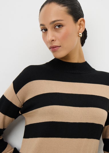 Black & Nude Stripe Super Soft High Neck Dress