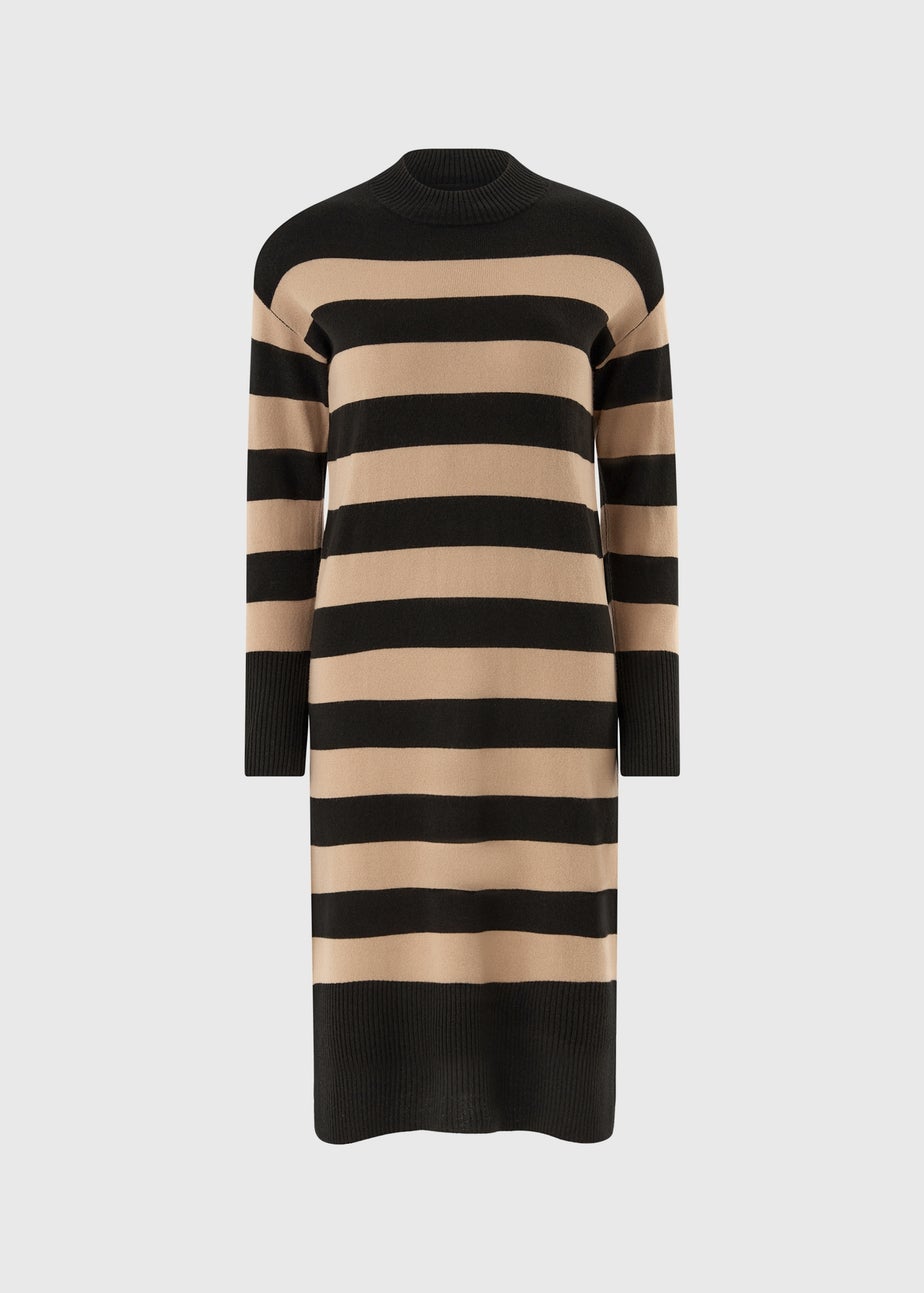 Black & Nude Stripe Super Soft High Neck Dress