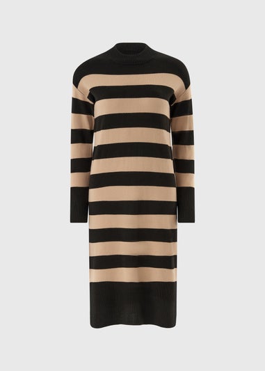 Black & Nude Stripe Super Soft High Neck Dress