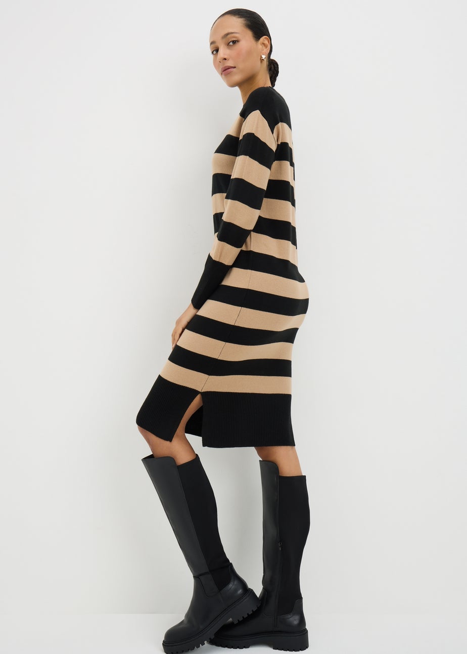 Black & Nude Stripe Super Soft High Neck Dress