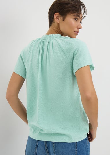 Green Textured Tie Neck Boho Blouse