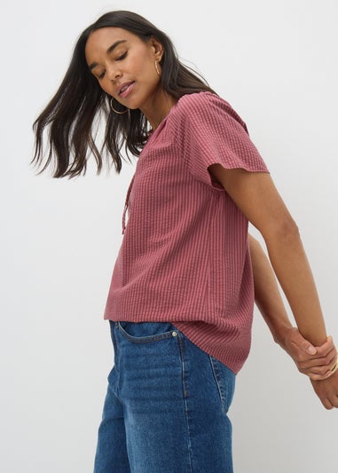 Dusty Pink Stripe Tie Neck Boho Blouse