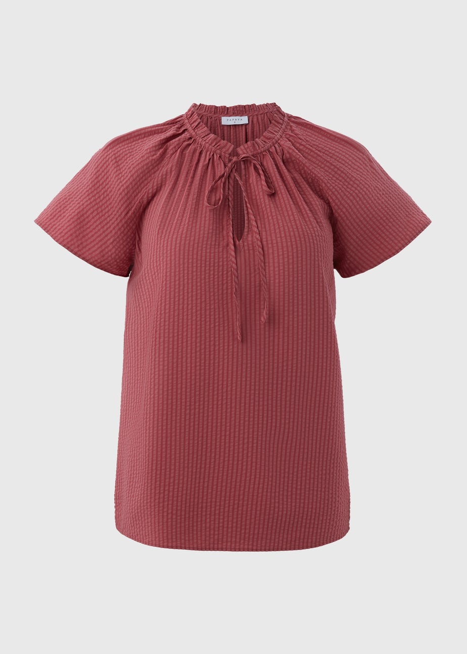 Dusty Pink Stripe Tie Neck Boho Blouse