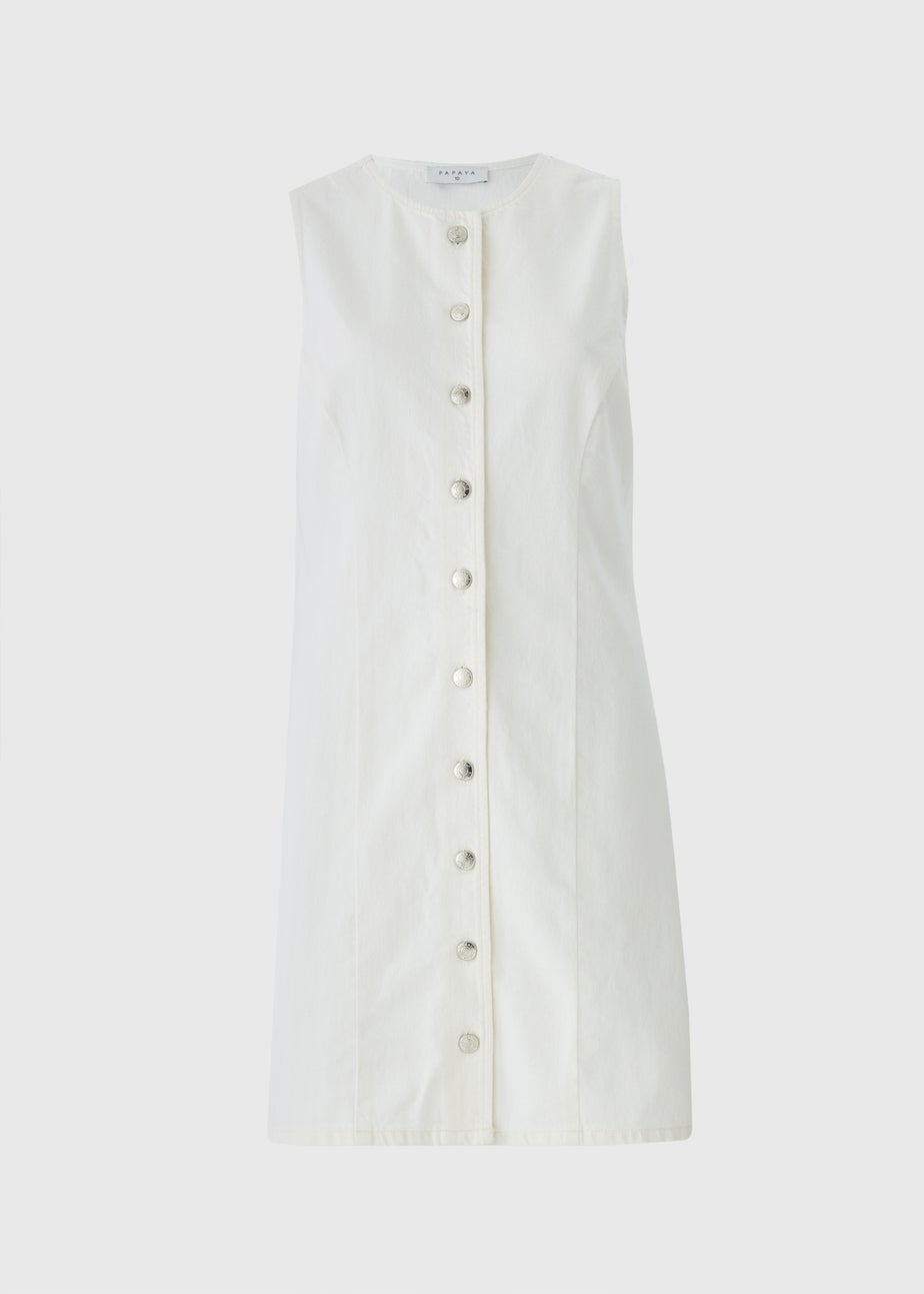 Ecru Denim Button Dress