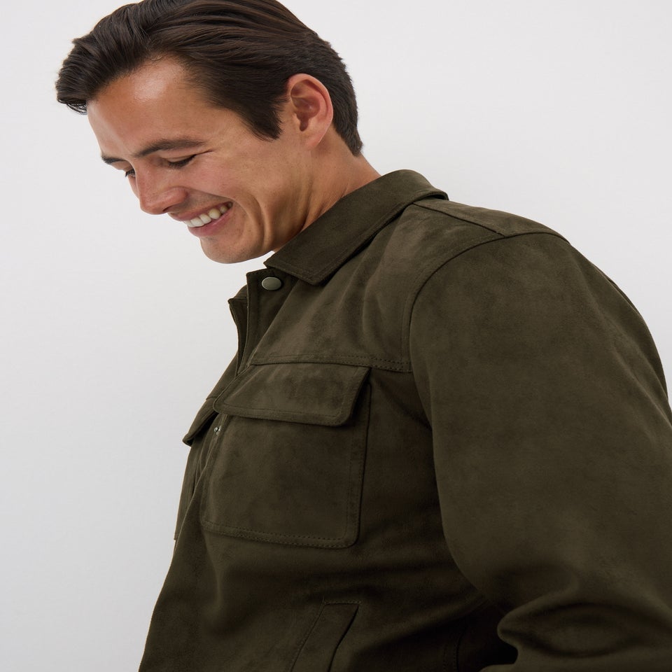 Khaki Faux Suede Trucker Jacket